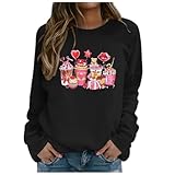 Sudaderas con motivo de corazón para el día de San Valentín: Sudaderas para mujer para el día de San Valentín Casual Suéteres gráficos de manga larga Mi carrito Ver, Negro , M