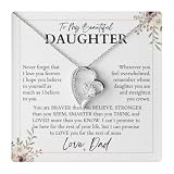 FELICONSEN Father Daughter Necklace - To My Daughter Beautiful Gifts from Dad, Sentimental Birthday Jewelry, Christmas Gift - Love Forever Necklace (Two-Toned Gift Box, 14K White Gold Finish)