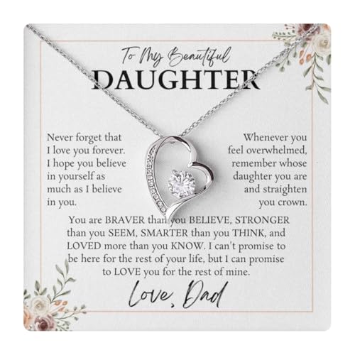 FELICONSEN Father Daughter Necklace - To My Daughter Beautiful Gifts from Dad, Sentimental Birthday Jewelry, Christmas Gift - Love Forever Necklace (Two-Toned Gift Box, 14K White Gold Finish)