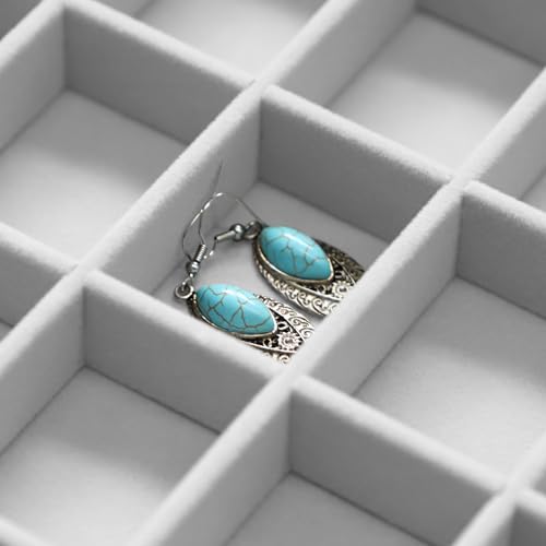 Image of Wudygirl Jewelry Organizer Velvet Jewelry Tray with Lid Earring Holder Organizer Drawer Insert 30 Gird Earring Tray Ring Storage for Women Adjustable Set of 2 (Gray)