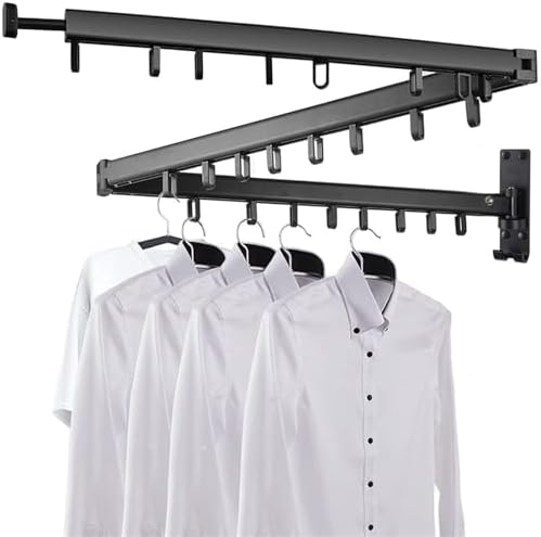 Pull Out Clothes Hanger Rail Rack - Clothes Airer - Clothes Drying Rack Wall Mounted with Space Saver Hangers Design Universal Folding Retractable for Balcony Patio Mudr