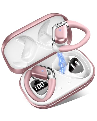 Wireless Earbud Bluetooth 5.4 Headphones Noise Cancelling, Sports Earphones Wireless Bluetooth with Earhooks, 50H Playtime, IP7 Waterproof Ear buds In Ear for Sport/Running/Gym, Dual LED Display