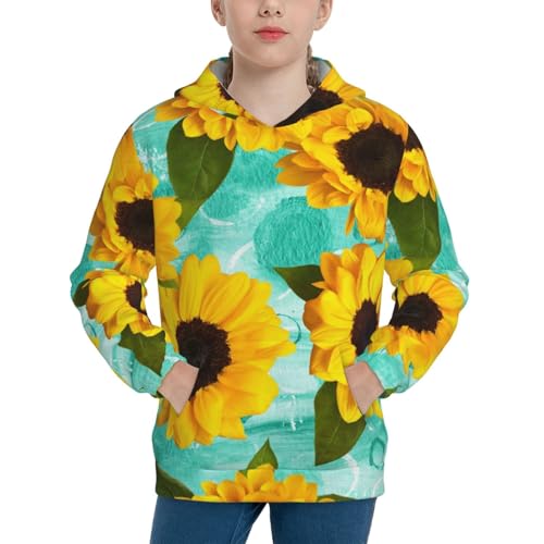 Yellow Sunflowers With Green Leaves Kid Hoodies Boys Sweatshirts Girls Pullover with Pocket