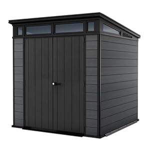 Keter Cortina 7x7 Gartenhaus, modern & wetterfest, EVOTECH™-Material, Doppeltüren, Grau, Maße: 228 x 223 x 252 cm