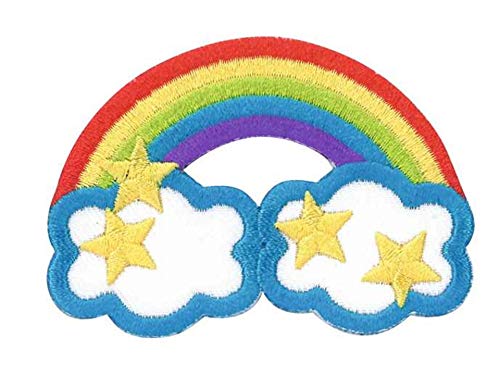 Kleiber Bügelbild Patch Applikation zum Aufbügeln Regenbogen mit Wolken 6,5 x 4,5 cm