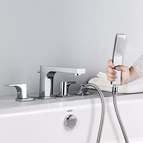 Mitigeur bain douche chrome à 4 trous sur gorge pour baignoire avec douchette