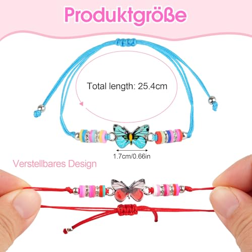 Hopton 12 Stück Freundschaftsarmbänder, Armbänder Kinder mit Schmetterling Anhänger, Einstellbare Geflochten Armbänder Mädchen, Kindergeburtstag Gastgeschenke für Jungen & Mädchen