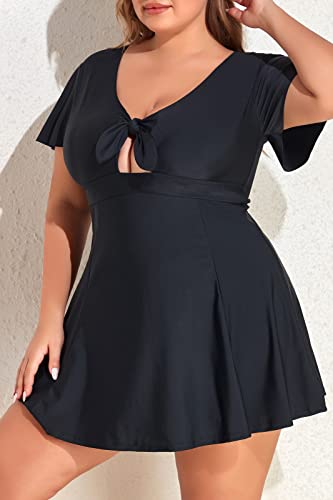 Smismivo Plus Size Swim Dress One Piece Swimsuit Slimming Bathing Suit Swimdress with Skirt Retro Swimwear for Curvy Women4