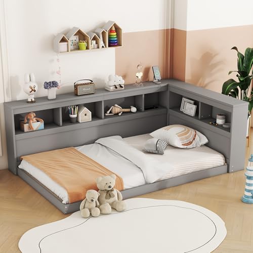 OKMYHOME Lit Banquette 90x200 cm - Lit Ado avec Rangement, Prise Secteur Et 2 Ports USB Intégrés - MDF Gris
