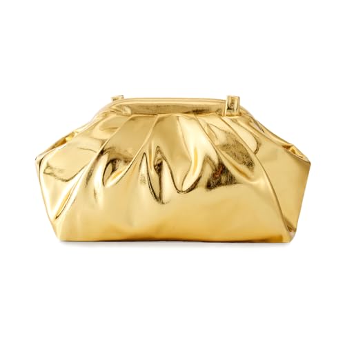 Image of BRYCTSISEN Pleated Evening Vegan Leather Clutch Handbag Purse Metallic PU Cloud Shoulder Bag for Women Evening Purse Handbag