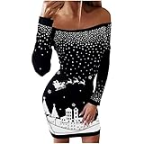 EMATOP Weihnachtskleid Damen Strickkleid Rundhals Kleid Langer Pulloverkleid Lässiges Mode Kleider Pullover Frauen Pullikleid Wickelkleid Weihnachtsmann Muster Herbstkleid für Freizeit Party