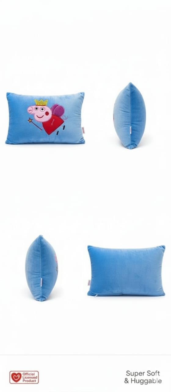 Pampam Toys Peppa Pig Decorative Plush Pillow, Blue and Red, Super Soft, Kids Room Decor, Fairy Theme with Crown 1