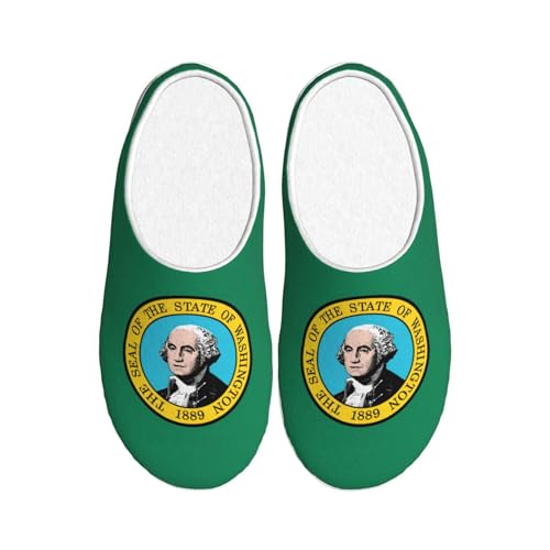 Pantoufles en peluche EdWal avec semelle antidérapante et motif Washington