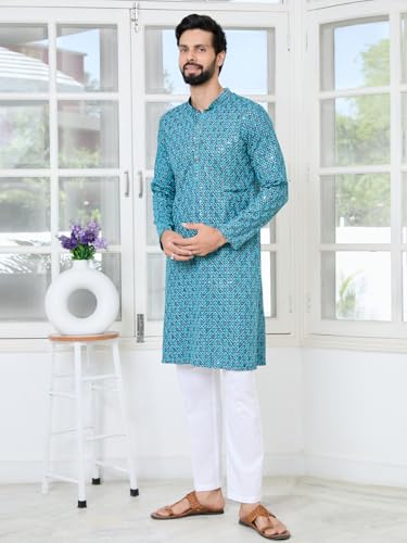 Image of See Designs Men's Full Sleeve Mandarin Collar Men Embroidered Straight Long Kurta - Festive Collection