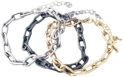 Gunmetal Linked Paperclip Chain Bracelet Thick Links Paper Clip Womens Minimal Jewelry - Image 5