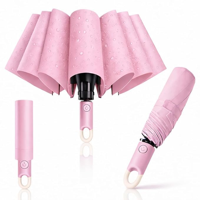 Image of UV Reversible Umbrella with Novelty Carabiner Handle, Travel-Friendly Umbrellas for Sun & Rain Protection, Windproof Compact, Automatic Open /Close, 8 Dual Ribs, Portable Umbrella for Men and Women