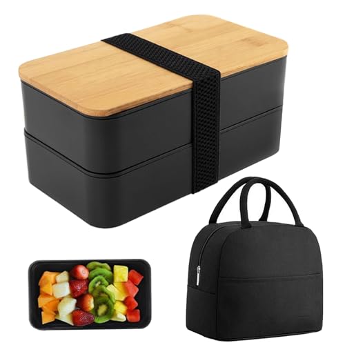 ポータブル食品 - 職場の食事用の保管容器| 2層のリークプルーフ、取り外し可能なコンパートメントとスナップロックのふたを備えた再利用可能、積み重ね可能、スペース節約、ハイキング、釣りに便利テクスチャーを誇っています。