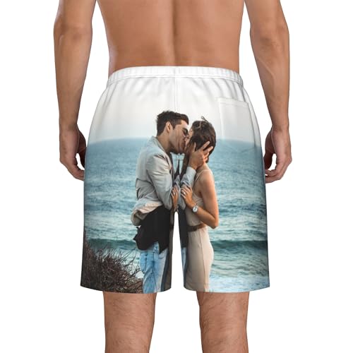Custom Men's Fun Shorts Personalized Beach Shorts Add Your Own Photo Text Logo Customized Quick Dry Swim Trunks for Running Surfing Daily Outfit Black4