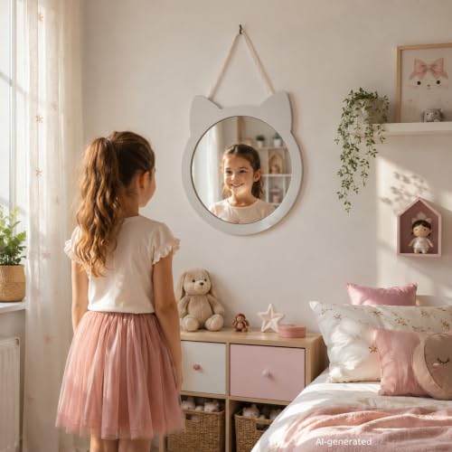 Wandspiegel Mädchenzimmer - Kinderzimmer Mädchen - Katzen-Spiegel - 38cm