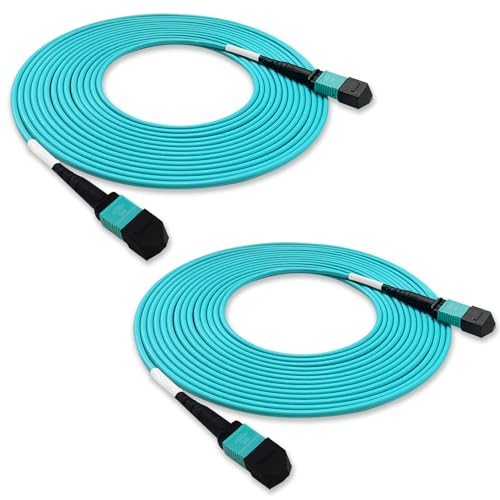 Image of GwliUni 2Pcs 5m MPO Fiber Optic Patch Cord, OM3-150 Multi-Mode Cable Jumper Plug, Female to Female, 12 Core 6 Channel Type B, PC end face, LSZH 3.0mm, Compatible with 8 Core 4 Channel MPO