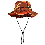 Wide Brim Hiking Fishing Safari Boonie Bucket Hats 100% Cotton UV Sun Protection for Men Women Outdoor Activities L/XL Orange Camo