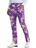 Lars Amadeus Floral Printed Pants for Men's Contrasting Colors Flat Front Flower Pattern Dress Pants 34 Purple