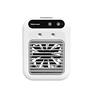 Aire acondicionado portátil, enfriador de aire 4 en 1, 500 ml, mini aire acondicionado portátil, 3 velocidades, 2 modos de niebla, apto para casa, oficina, recargable, para camping
