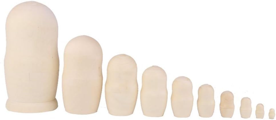 ULTNICE 10 Piece Unpainted Matryoshka Nesting Dolls DIY Wooden Craft
