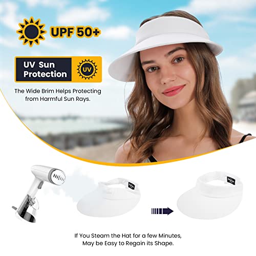 Simplicity Women's Upf 50+ Uv Protection Sun Visors For Women Wide Brim Beach Visor Hat Golf Visor, White No Bow #TOP2