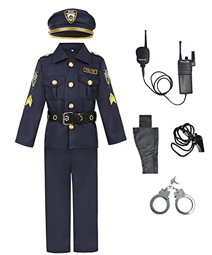Neilyoshop Police Costume for Boys Kids Uniform Cop Costume Halloween Dress Up Costume Blue, 8-10 Years