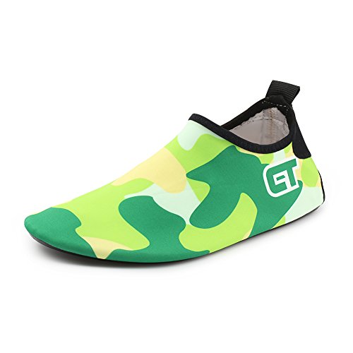 Chiximaxu Outdoor Slip on Quick Dry Water Shoes Surf Exercise Beach Socks for Men Women Green Mix