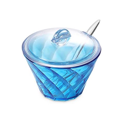 Omada Design Sugar Bowl 6,76 fl oz Acrylic with Practical lid and Spoon, Perfect for Coloring Your Moments of Relaxation in Front of a Delicious Drink, Diamond Line (Tourquoise) Cover