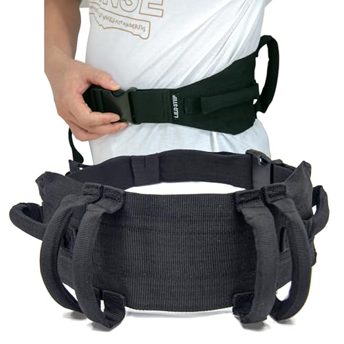 L.E.D STEP Gait Belt Walking Transfer Belt with 6 Plastic Padded Caregiver Handles and Quick Release Buckle for Patient,Elderly Physical Therapy (Black)