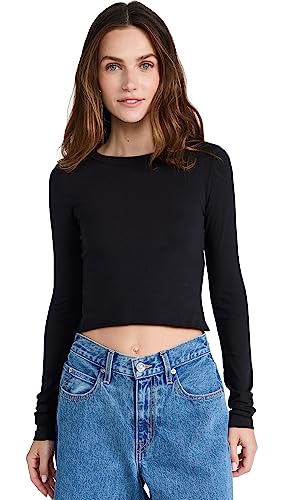 SLVRLAKE Women's Long Sleeve Baby Tee Raven, Raven, S