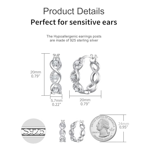 925 Sterling Silver Hoop Earrings for Women Hypoallergenic Cubic Zirconia Twisted Hoop Eearrings Lightweight Silver Hoop Earrings Jewelry Gifts4