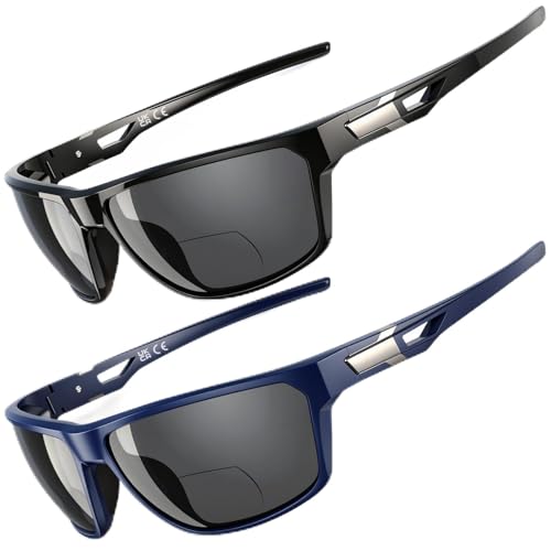 LianSan Sports Bifocal Reading Sunglasses for Men Women Unbreakable Wide Fit Sun Readers with UV400 Protection for Outdoor(2 Colors 2.5x)