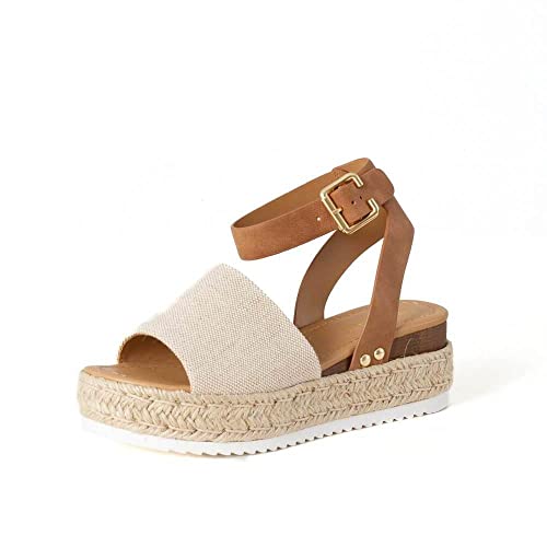 Image of Soda Topic Open Toe Buckle Ankle Strap Espadrilles Flatform Wedge Casual Sandal