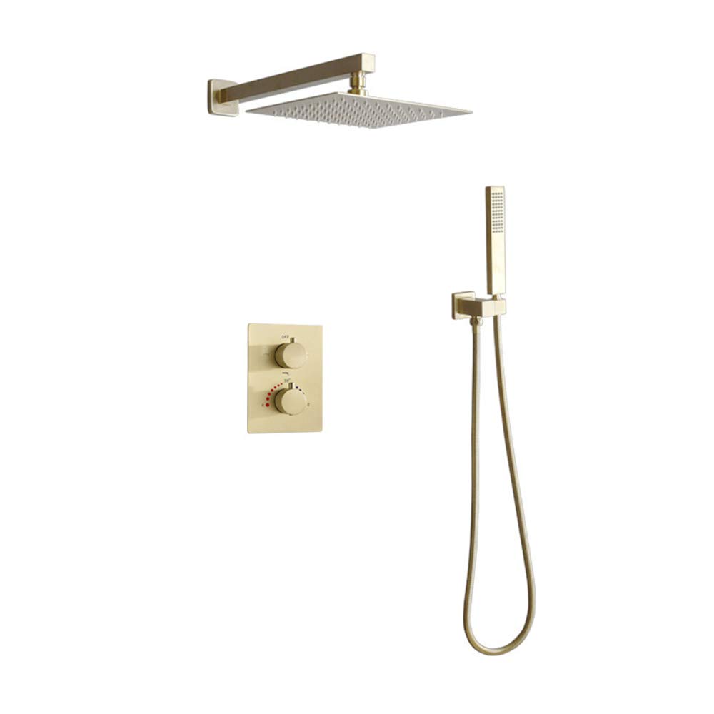 Ensemble de douche à effet pluie en or brossé mural pour salle de bain