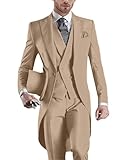 Wrycay Men's Suit 3 Piece Slim Fit Tailcoat Tux for Wedding Banquet Party Long Tail Tuxedos Double Breasted Vest & Pants Set, Dark Brown, XL