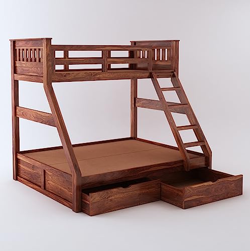 STRATA FURNITURE Sheesham Wood Bunk Bed with 2 Drawers Honey Finish - Image 5