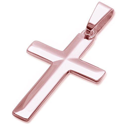 Sterling Silver Diamond Cut Thick Solid Cross Pendant 1.5 Long Choose Your Color (Rose-Gold-flashed-Silver) (Fit Upto 6mm Link Chain)
