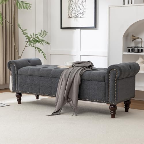 HOMEFLEX 58” Long Storage Bench, Upholstered Ottoman with Tufted Trim, Large End-of-Bed Bench for Bedrooms, Living Rooms, and Entryways (Dimgray)