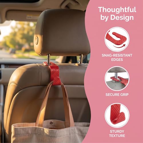 Image of 4PCS Car Seat Headrest Hooks, Auto Back Seat Hanger Holder, Durable Stylish Vehicle Organizer Universal Car Interior Accessories, Storage Hooks for Purses, Bags, Clothes (Carbon Fiber /Red)