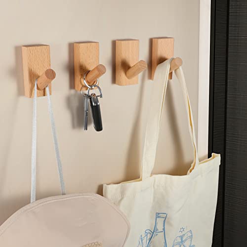 Bsdonte Wood Wall Hooks 4 Pack, Beech Wooden Coat Hooks Wall Mounted, Rustic Farmhouse Wall Hangers Heavy Duty, Handmade Decorative Hooks For Hanging Coats, Hats, Towels, Keys #TOP4