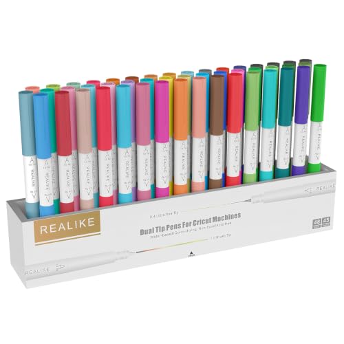 Image of REALIKE Dual Tip Pens Compatible with Cricut Maker 3 /Maker 4 /Maker /Explore 3 /4 /5 /Air 2 /Air, Dual Tip Marker Pens Set of 48 Pack Fine Point Pen Writing Drawing Pens (0.4 Tip & 1.0 Tip)