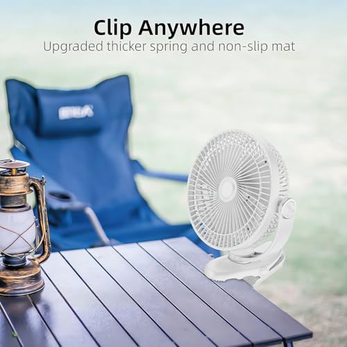 Image of 10000mAh 30hrs Rechargeable Clip on Fan, 8 Inch Battery Operated Fan Portable, 4 Speeds, Sturdy Clamp, Quiet USB Fans for Golf Cart Desk Treadmill Camping Truck Outdoor Travel Office, White
