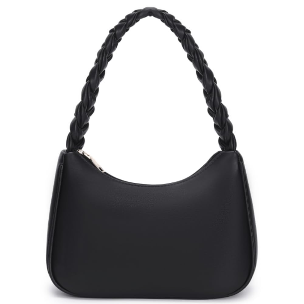 CYHTWSDJ Shoulder Bags for Women, Cute Hobo Tote Handbag Mini Clutch Purse with Zipper Closure, Braid Black, L