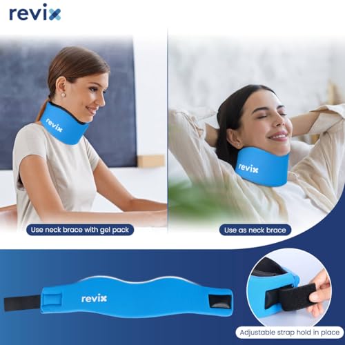 REVIX Weiche Nackenbandage, Halswirbelsäule, verstellbare Nackenstützbandage mit Heiß-Kalt-Gel-Pack, zur Linderung von Nackenschmerzen und Nackenstützkragen zum Schlafen, stabilisiert und lindert den
