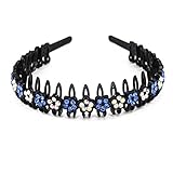 Yeshan Rhinestone and Crystal Teeth Comb Plastic Hairband Hair Hoop Headband for Women,Blue