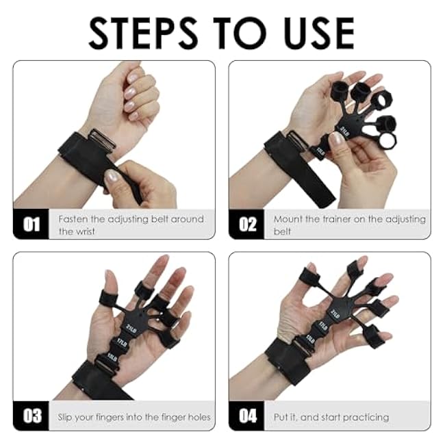 Grip Strength Trainer and Finger Exerciser, Double Sided Grip Strength Trainer for Rock Climbing And Hand Therapy, Adjustable Finger Extension Exerciser Builds Hand Strength for Relieve Pain(2Pack, Black+Grey)